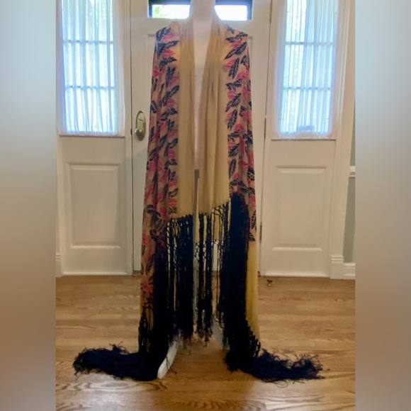 Vintage 1920s Art Deco Floral Silk Fringe Shawl Flapper Piano HUGE Coat Jacket - Picture 8 of 15